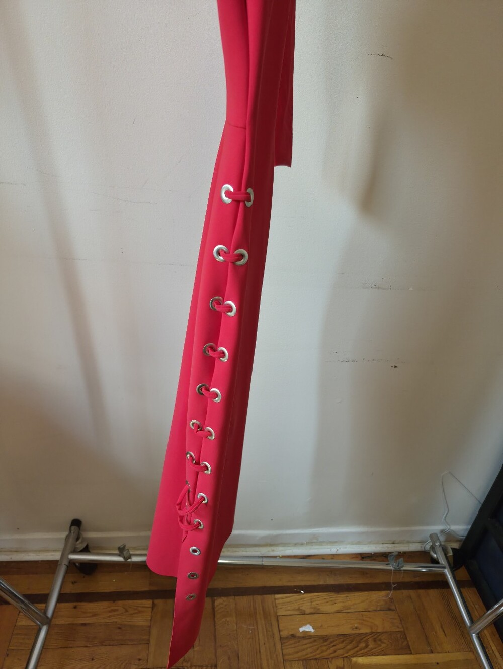 Chiara Boni La Petite Robe Dress Red Bodycon Midi Lace-Up Grommet Size 42 Italy - Picture 3 of 6